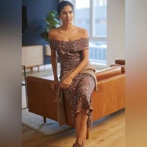ANTHROPOLOGIE Daily Practice Off The Shoulder Twist Midi Dress with Slit
